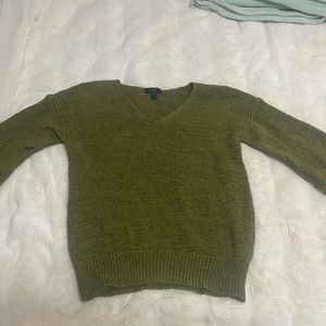 Olive Green, Open Knit, V- Neck, Bell Sleeve Jcrew Sweater